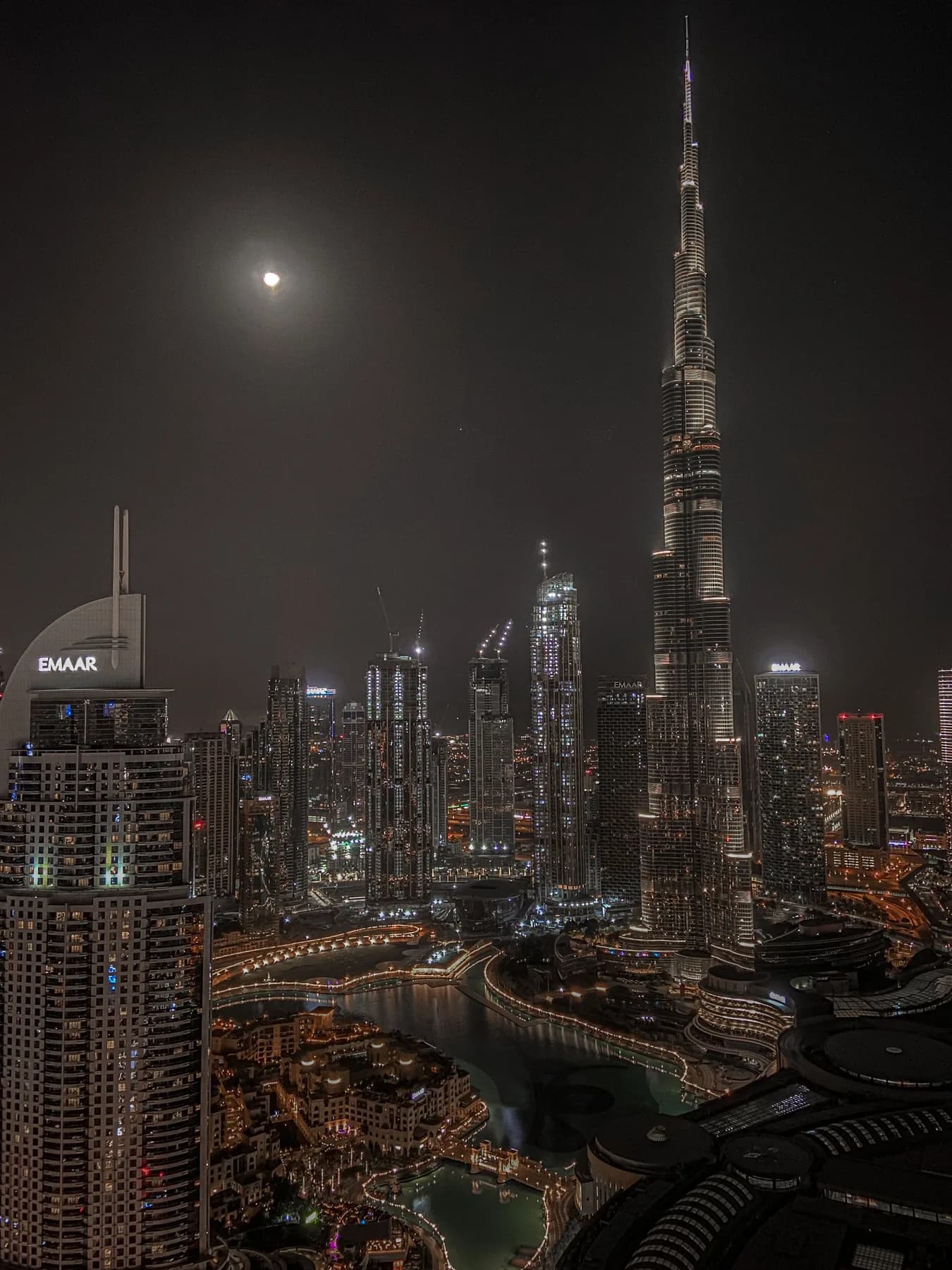 Dubai skyline and Burj Khalifa at night